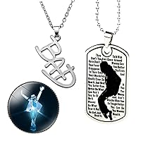 MJ Michael BAD Pendant Necklace for MJ Fans Jackson Memorial Collection Necklaces And Brooch 3Pcs
