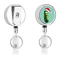 Cucumber Vegetable Vegan Christmas Hat Retractable Metal Badge Holder Reel with Belt Clip Cute ID Name Card Keychain