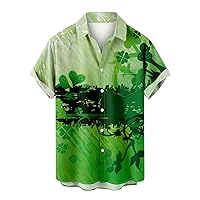 Hawaiian Shirt for Men St. Patrick's Day Shamrock Printed Short Sleeve Lapel Button Down Blouse Pocket Tops Plus Size