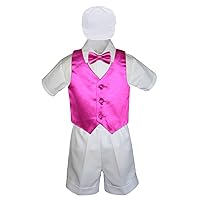 5pc Baby Toddlers Boys Fuchsia Pink Vest Bow Tie Sets White Suits S-4T (XL:(18-24 months))