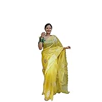 Yellow Designer Indian trendy Plain Organza Weightless Sari Blouse RS