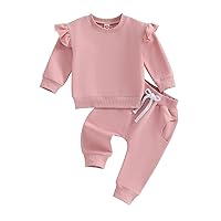 Kupretty Baby Girl Clothes Toddler Fall Winter Outfits Long Sleeve Ruffles Crewneck Sweatshirt + Pants Infant Clothing Set