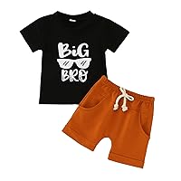 Plaid Bow Baby Toddler Boys Short Sleeve Letter Printed T Shirt Tops Shorts Sports Outfits (Black, 9-12 Months)