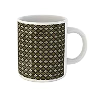 Coffee Mug Brown Masculine Fleur De Lis Pattern Green Colonial Male 11 Oz Ceramic Tea Cup Mugs Best Gift Or Souvenir For Family Friends Coworkers