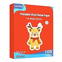 Printable Vinyl Glossy Sticker Paper for Inkjet Printer 100 Sheets White Waterproof Self-Adhesive Sheets 8.5x11 Inches