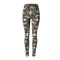 Women's High Waisted Ripped Camouflage Butt Lift Skinny Jeans Boot-Cut