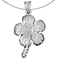 Silver Flower Necklace | Rhodium-plated 925 Silver Hibiscus Flower Pendant with 18