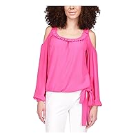 Michael Michael Kors Womens Ruffled Embellished Blouse Pink S