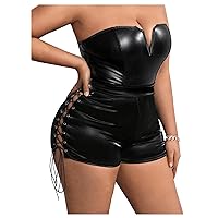 Floerns Women's Plus Size Skinny Lace Up PU Leather High Waist Party Mini Shorts