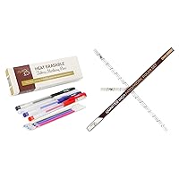 Madam Sew Heat Erasable Fabric Marking Pens - 4 Assorted Colors with 4 Refills & Quarter-Inch Patchwork Sewing Ruler | 9” and 17” Quilting Ruler | Measures ¼,” ½” and and 1” from Each Side