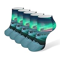 Green Northern Lights 5 Pairs Ankle Socks Low-Cut Athletic Running Socks for Men and Women