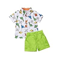 Toddler Baby Boy Shorts Set Flamingo/Dinosaur Button Down Short Sleeve Shirt Casual Shorts Summer Outfits Clothes