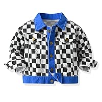 Kids Baby Boy Girl Denim Jeans Jacket Polka Dot Printed Checkerboard Ripped Button Down Coat Outerwear