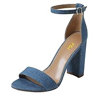 FSJ Women Classic Chunky High Heel Sandals Open Toe Ankle Strap Single Band Dress Shoe Size 4-15 US