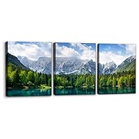 3 Pieces Nature Scenery Wall Art Decor Beautiful Landscape with Turquoise Lake Forest and Mountains Pictures Painting Print on Canvas Modern Artwork Stretched Framed Ready to Hang - 12