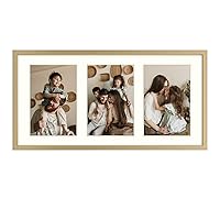7x14 Collage Aluminum Frame Displays Three 4x6 Picture with Ivory Mat, Multi Openings Photo Frames, Horizontal/Vertical for Wall, Real Glass Front (Gold, 1 Pack)