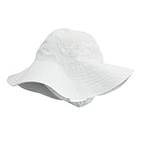 Little Me Sun Hat with Heart and Chin Strap for Baby Girls Solid White and Pink