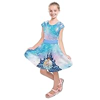 PattyCandy Girls Short Sleeve Dress Cartoon Gnomes Daisy & Fairies Fairytale Ice Cream Land Theme, Size:2-16