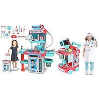 deAO Doctor Cart Kit for Kids Toy Pretend Doctor Playset （Cart & Suitcase）
