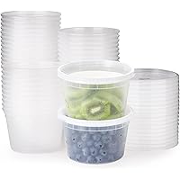 FULING [48pack 16oz Plastic Containers With Lids Deli Disposable Food Storage Takeout Containers Airtight BPA-Free Leakproof Round Bowls for Soup Salad Restaurant Supplies With Clear Lids