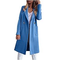 Women's Wool Blend Trench Coat Winter Jackets Mid Long Pea Coats Dressy Casual Double Breasted Overcoat with Pockets