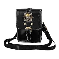 Gothic Steampunk Bag Vintage Skull Crossbody Bag Black Leather Mini Waist Bag Mens/Womens