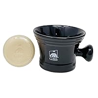 G.B.S Heavy Duty Black Ceramic Shaving Bowl, Mug with Natural Shave Soap – for use with up to 3” Shaving Soaps and Lathering Shave Cream Cup – Pommel Handle (Black)