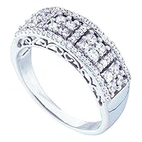 TheDiamondDeal 14kt White Gold Womens Round Diamond Symmetrical Cluster Band Ring 1/2 Cttw