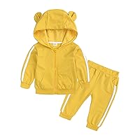 Jogging Suits Kids Girls Bear's Sweatshirt+Pants Girls Hooded Baby Outfits Ear Infant Boys Zipper (Yellow, 6-12Months)