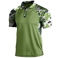Mens Casual Polo T Shirts Camo Printed Raglan Button Up Short Sleeve Hipster Sports Tops Outdoor Golf Wicking Shirts