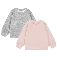 Teach Leanbh Toddler Baby Boys Girls 2 Pack Sweatshirt Crewneck Cotton Long Sleeve Solid Color Pullover Tops