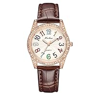 Girl Colorful Number Dial Quartz Watch, Student Casual Leather Belt Analog Wrist Watch, Fashion Daughter Watch Wife Watch
