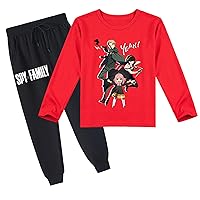 Kids Graphic Long Sleeve T-Shirts and Sweatpants Set,2 Piece Outfits Spy Family Cotton Tracksuit for Girls