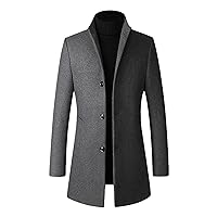 Men's Trench Coat Stylish Long Wool Blend Slim Fit Pea Coat Autumn Winter Single Breasted Business Overcoat