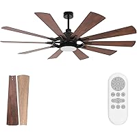 hykolity Ceiling Fan with Light and Remote 65 inch Farmhouse Large Ceiling Fan, Reversible Motor and Blades, 5CCT Selectable, for Living Room Basement Sunroom Porch Patio, 6-Speed Remote Control
