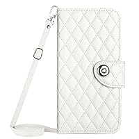 XYX Wallet Case for Samsung Galaxy S24 Ultra, Crossbody Strap 7 Card Slots TPU Inner Case Button Closure PU Leather Flip Folio Cover with Wrist Strap Kickstand, White