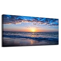hyidecorart Wall Art Moon Sea blue Ocean Landscape Paintings Bedroom Canvas Art Print wall art for living room Paintings for Wall Decor and Home Decor (20 x 40inch x 1pcs)