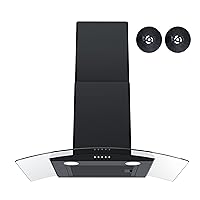 FIREGAS Wall Mount Range Hood 30 inch with 3 Speed Fan,black range hood with tempered glass,400CFM,Push Button Controls, LED Lighting, Permanent Filters in Stainless Steel,includes 2 Charcoal Filters