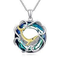 Mothers Day Gifts Sea Turtle/Whale/Dolphin/Shark/Seahorse/Octopus Pendant Necklace with Crystal/Abalone Shell/Opal S925 Sterling Silver Ocean Beach Urn Necklace for Ashes for Women