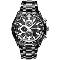Quartz Wrist Watch for Men Waterproof Watch Fashion Stainless Steel Mens Analog Watch (Black)