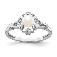 925 Sterling Silver Polished Open back Freshwater Cultured Pearl and Diamond Ring Measures 2mm Wide Jewelry for Women - Ring Size Options: 10 5 6 7 8 9