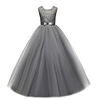 Big Girl Flower Lace Princess Tulle Long Dress for Kids Prom Formal Pageant Dance Gown