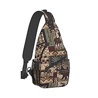 Lodge Bear Deer Print Crossbody Backpack Shoulder Bag Cross Chest Bag For Travel, Hiking Gym Tactical Use