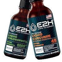 E2H: Liquid Chlorophyll and Liquid Turmeric Curcumin | Vegan, Non-GMO - 2 Fl Oz Each (4 Fl Oz Total) - Bundle