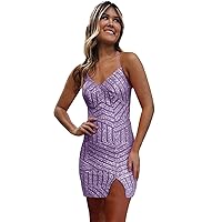 Basgute Sparkly Sequin Short Homecoming Dresses for Teens 2023 Tight Mini Sexy Glitter V Neck Prom Cocktail Party Gown
