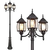 Hykolity Outdoor Patio Black 3-Headed Post Light, 7.1ft x 1.8ft, Weather Resistant Aluminum, E26/Medium Base 60W Bulbs Not Included