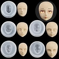 5Pcs Human Face Silicone Girl Molds for DIY Chocolate Cake Fondant Biscuit Sugar Pudding Hard Candy Dessert Candle Polymer Clay Fondant Decoration Mould