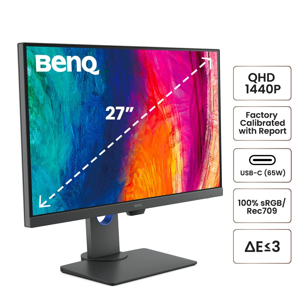 BenQ PD2705Q Mac-Ready Monitor 27” QHD 1440p | 100% Rec.709 & sRGB | IPS | DeltaE ≤3 | Calibration Report | ICC Sync | AQCOLOR | Pantone | Ergonomic | DisplayPort | USB-C(65W) | USB Hub | Daisy Chain