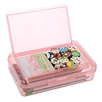 BTSKY Double Deck Pencil Box with Lids Plastic Storage Box for Pencils Clear Art Supply Organizer Box Large Capacity Storage Case for Pens, Crayons, Sticky-notes, Paper Clips (Clear Red)