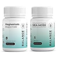 Magnesium Bisglycinate 200mg High Absorption Chelated - 120 Vegan Capsules Muscle Cramps, Bone Health and Organic Irish Sea Moss Capsules - 60 Pure SeaMoss, Bladderwrack